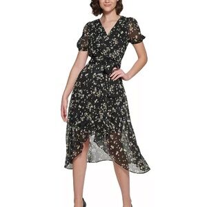 Karl Lagerfeld Paris Women's Black Dress with Floral-Print Faux-Wrap Dress 4